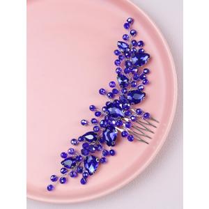 Bride Wedding Hair Comb Rhinestone Bridal Hair Accessories Flower Hair Piece Party Prom Valentine Day Side Comb Crystal Hair Clips for Women and Girls Hair Decoration(Blue)