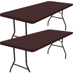 Smiry 2 Pack Rectangle Picnic Table Cloth, Waterproof Elastic Fitted Tablecloths, Washable Polyester Rectangular Patio Table Cover for Camping, Indoor and Outdoor (Coffee, 30"x96")