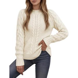 CiCiBird Women’s Cable Knit Sweater Fall Long Sleeve Crewneck Pullover Tops 2025 Fashion Casual Clothes Small