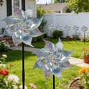 Reflective Pre-Assembled Bird Pinwheels, 12 Pack Foil Bird Scare Wind Spinners with Stakes for Outdoor Yard, Garden, Patio, Farm and Orchard to Keep Birds and Animals Away