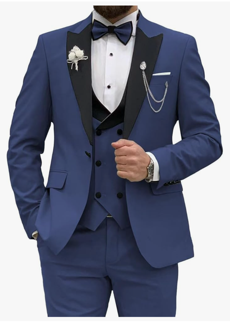 Wangyue Men's Tuxedo Suit 3 Piece Slim Fit Suit for Men Tuxedo for Men Wedding Party Dinner Prom, Size XL
