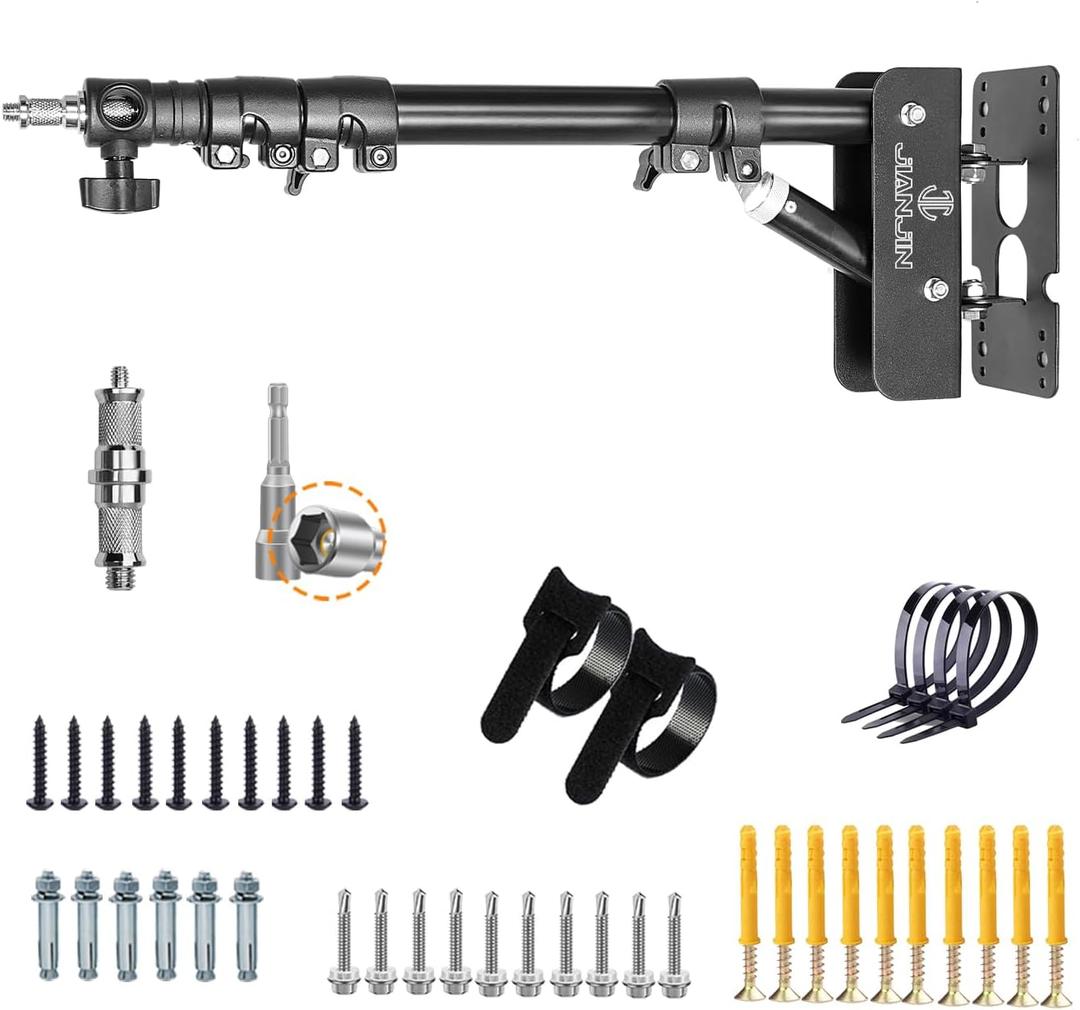 Ring Light Wall Mount 43.3inch/110cm, Ring Light Mount Support 180Flexible Rotation for Studio Video Light, Monolight, Photography, Softbox, Reflector (43.3)