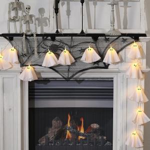 Halloween Decoration-Light Up Ghost Garland-Handmade LED Ghost String Lights Banner for Home Party Fireplace Mantle Windows Decor