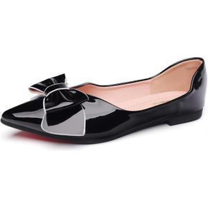 Flats Shoes Women Comfortable Leather Pointed Toe Flats Bow Dress Shoes Memory Foam Insole Slip on Work Flat for Women (11, Black)