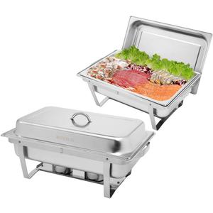ROVSUN 8 Qt 2 Pack Full Size Stainless Steel Chafing Dishes for Buffet, NSF Silver Rectangular Catering Chafer Warmer Set with Trays Pan Lid Folding Frame Stand for Kitchen Party Banquet Dining
