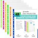 FLEXOFFICE 48 Pack, Color Edges Plastic Sheet Protectors 8.5"x11", Premium Heavy Duty, Top & Side Loading, Page Protectors Sheet Reinforced 11-Hole Fit for 2/3/4 Ring Binder
