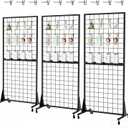 3-Pack 2'x5.5' Ft Gridwall Panel Display Stands Heavy Duty Floor Standing Retail Display Rack with Triangle Base for Retail Art Show with 20 Hooks