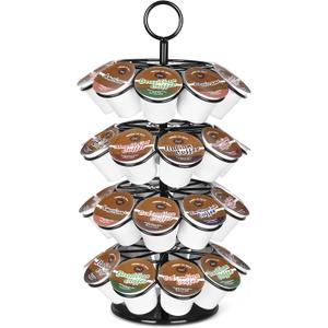ROWISE K-Cup Pod Carousel Holder and Organizer for 36 Pods - Spins 360 Degrees, Detachable, Modern Metal Design in Black for Home and Office Counters