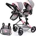 Bayer Twin Doll Pram Neo, Grey, Pink with Butterfly, Jean Look