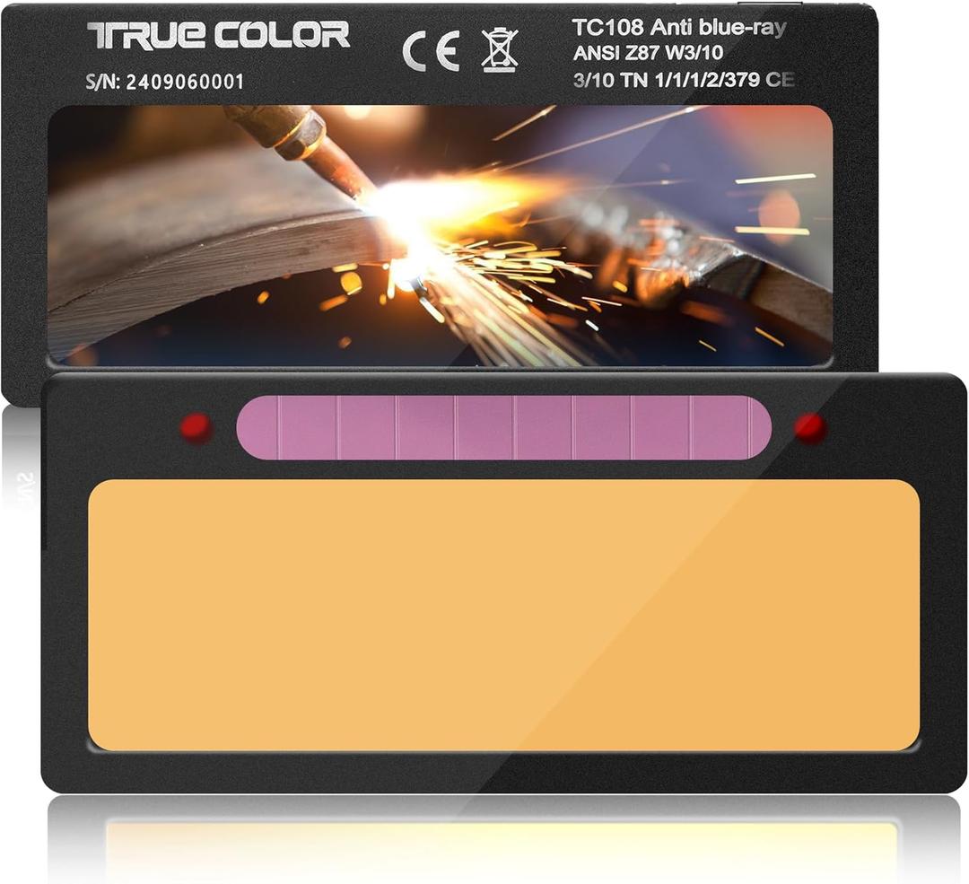 2 x 4 Auto Darkening Welding Filter Lens, Shade 10, Solar-Powered Operation, HD True Color Technology, Gold Welding lens, Compatible with Standard Welding Helmet and Face Shield