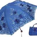 Foldable Lace Parasol Travel Sun Rain Umbrella Compact Anti UV Resistance Princess Sun Umbrella for Women & Girls (3D-Navy blue)