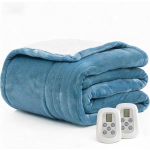 Heated Blanket Electric Blanket Queen Size 84"x90" Fast Heating Electric Blanket with Dual Control 10 Heat Levels & 10 Hours Auto-Off Overheat Protection Cozy Soft Flannel Heated Throw Blanket (Navy)