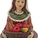 Thanksgiving Girl w Basket on Base  4.13" Resin Fall Harvest Bust Figurine  Autumn Tabletop Decoration for Home, Shelf, or Tiered Tray Display