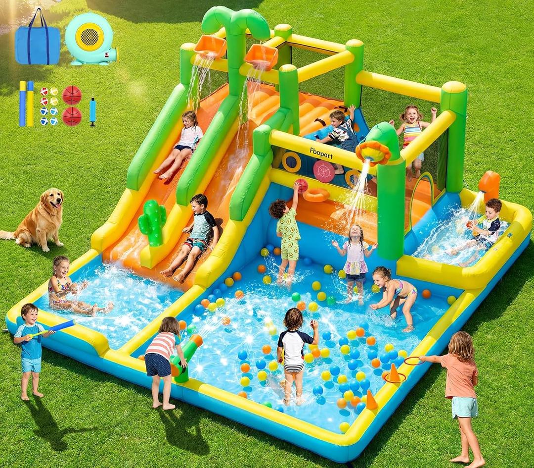FBSPORT Inflatable Bounce House Double Water Slide for Big Kids, 10 ft 6.3 in x 18 ft 1.1 in x 20 ft 0.79 in