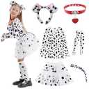 COSPELEY 101 Dalmatian Costume for Kids, Girls Shirt Outfit Ears Headband Socks Accessories for 101st Day Of School (Small)