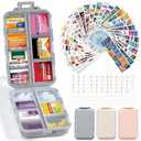 3 Pack 14 Grids Travel Pill Organizer Box with 415-Pcs Medicine Name Labels - Pocket Daily Pharmacy Case Container Kit - Travel Medication Holder Dispenser for Fish Oil Vitamin Supplement Storage