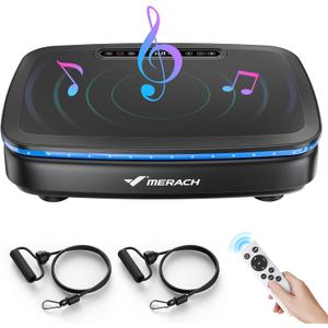 MERACH Vibration Plate Exercise Machine, Vibrating Plate Exercise Machine for Women Men, Vibration Plate with 2 Tension Ropes LED Display, Workout Equipment for Home