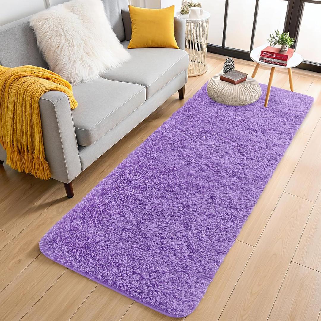 OLANLY 2x5 Machine Washable Runner Rugs for Hallway, Soft Fluffy Shaggy Bedside Rugs for Bedroom, Living Room, Indoor Floor Carpet for Kids Girls and Boys, Nursery Rooms, Home Decor Aesthetic, Purple