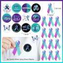 122 Pcs Ribbons Awareness Accessories Includes Ribbons Bracelets Stickers Pins Pens Keychain for School Charity Fundraiser Public Activities Supplies(Suicide Prevention,Teal Purple)