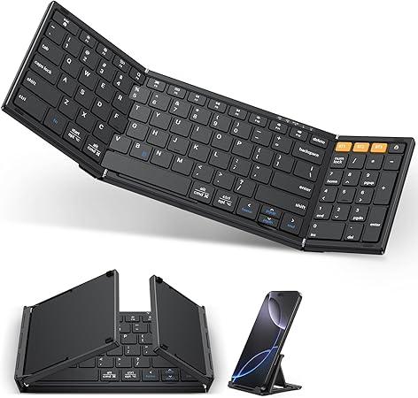 OMOTON Foldable Bluetooth Keyboard Supports Up to 3 Devices, Rechargeable Wireless for iPad iOS Android Tablet MacOS Windows Laptop PC, Full Size Folding Travel Keyboard