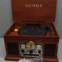 Victrola The Quincy 6-in-1 Bluetooth Record Player & Multimedia Center with Built-in Speakers  3-Speed Turntable, CD & Cassette Player, AM/FM Radio, Wireless Music Streaming (Mahogony) (Mahogany)
