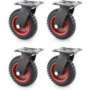 POWERTEC 6 Inch Caster Wheels Set of 4, Heavy Duty Swivel Plate Casters with Rubber Knobby Tread for Workbench, Dolly, Cart, Trolley, Wagon and Chicken Coop, Large Rubber Castor Wheels (17050-P4)