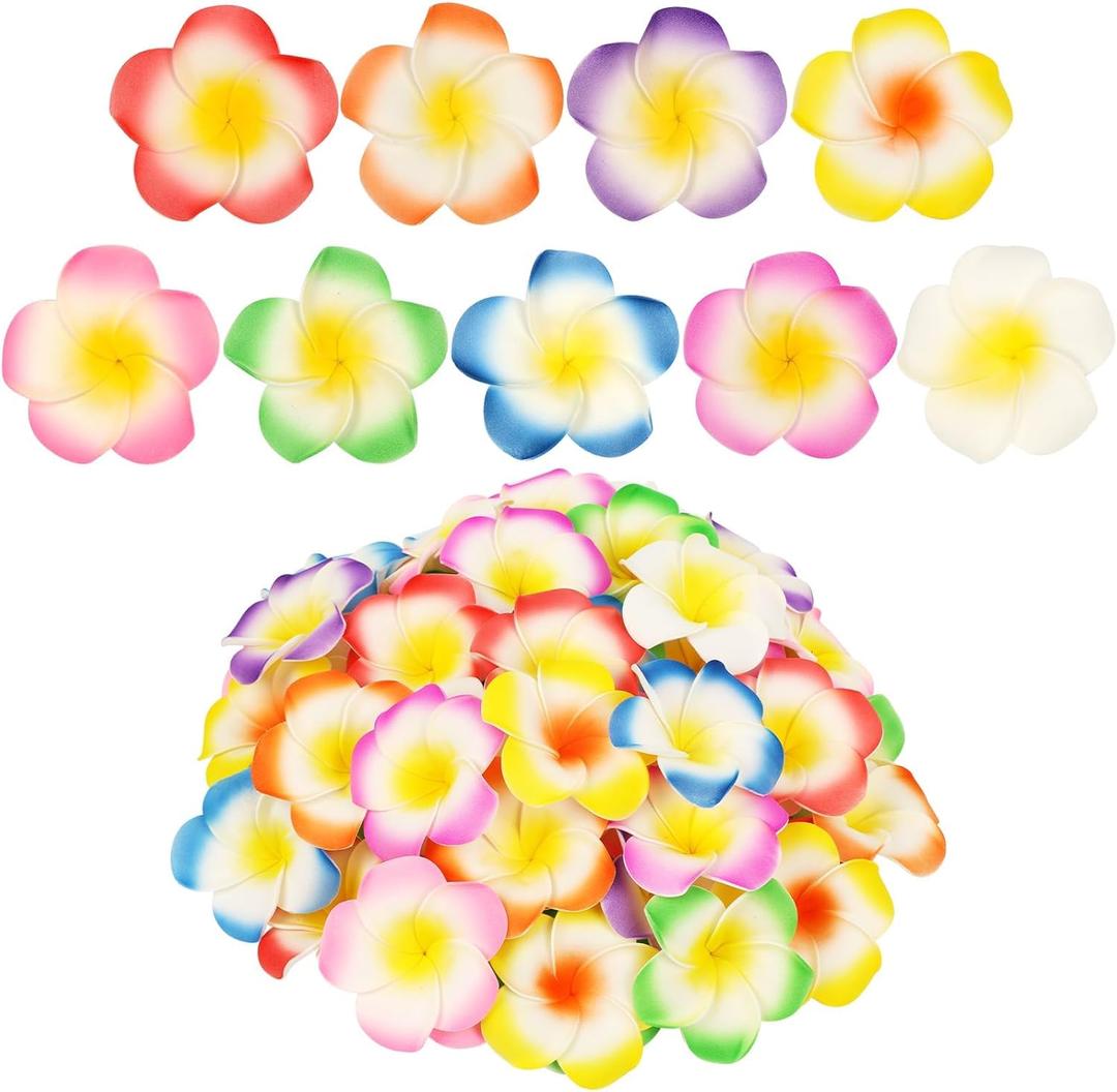 ATTGREAT Artificial Plumeria Flowers Bulk 9 Colors Small Fake Flower Heads Foam Frangipani Petals Floral Craft for Hair Wreath Leis Hat Home Wedding Hawaiian Luau Aloha Party Decoration