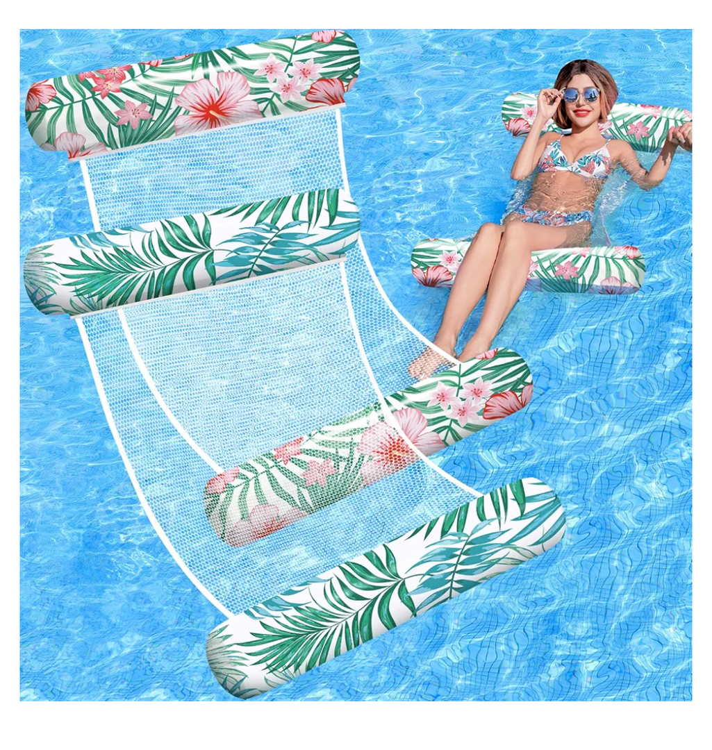 Pool Floats Adult, 2 Pack Inflatable Pool Floats, 4-in-1 Multi-Purpose Rafts Lounger Water Hammock for Swimming Pool, Thick PVC Pool Floaties for Adults Vacation