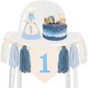 First Birthday Decorations for Boy, Boho High Chair Banner, Outfit Baby Boy Photo Backdrop (Blue)