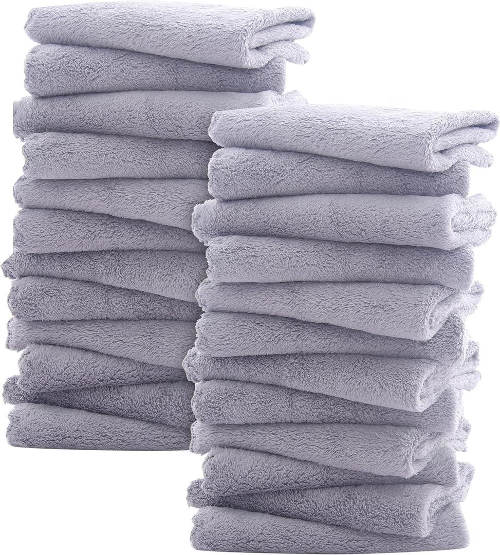 Sunny zzzZZ Ultra Soft 24 Pack Baby Washcloths - 10x10 Inches - Coral Fleece Extra Absorbent Wash Clothes for Babies, Infants and Toddlers - Sensitive Skin and Newborn - Ideal Baby (Grey)