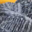 Exclusivo Mezcla Queen Size Flannel Fleece Blanket, Super Soft Striped Jacquard Bed Blanket, Lightweight Fuzzy Cozy for All Seasons, 90x90 Inches, Navy Blue