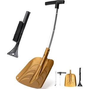 Snow Shovel, Collapsible Aluminum Alloy with Ice Scraper Brush - Portable Folding Shovel for Camping, Car Emergency, Winter Outdoor - 25.98" Lightweight Durable Design