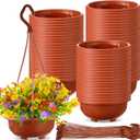 Maxcheck 60 Pcs Plastic Hanging Planter Flower Plant Pots with Hook Hanging Pot for Plants Basket Planter Holder Containers with Drainage Hole for Indoor Outdoor Garden Balcony Wall Decor, Brown
