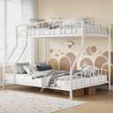 Garvee Bunk Bed Twin Over Full with Ladder and Guardrail for Kids, Adults | Heavy Duty Metal Bunk Bed Frame, Sturdy Steel Slats Support, Small Space Saving Design, No Box Spring Needed, White