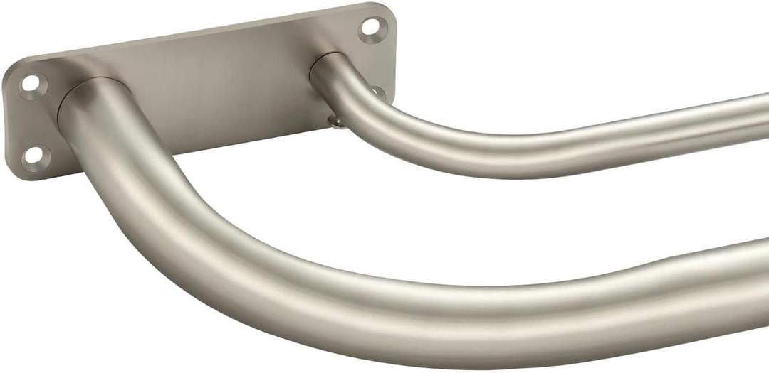 Double Curtain Rods, Brushed Nickel, 48 Inch, Wrap Around Room Darkening, Heavy Duty, Adjustable, Blackout Curtain Rod