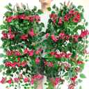 Magrowie Pack of 4pcs Artificial Hanging Bougainvillea Silk Plastic Flower Vines Faux Plant for Indoor Outdoor Home Farmhouse Garden Porch Eave Wall Fence Wedding Party Decor (Fuchsia)
