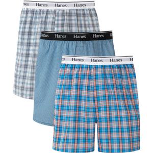 Hanes mens Originals Cotton Woven Boxers Pack, Moisture-wicking Underwear for Men, 3-pack (Small, Blue Plaids)