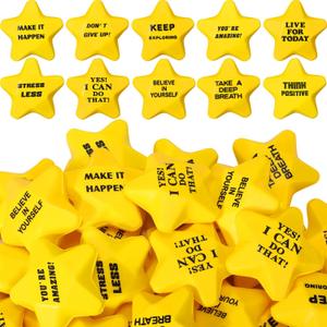 100 Pcs Motivational Star Stress Balls Bulk Anxiety Stress Relief Balls Inspirational Mini Foam Star Toys Stuff for Adults Prizes Gifts Fidget Toys Party Supplies, Yellow (10 Style) 100 Pcs Motivational Star Stress Balls Bulk Anxiety Stress Relief Balls Inspirational Mini Foam Star Toys Stuff for Adults Prizes Gifts Fidget Toys Party Supplies, Yellow (10 Style)