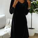 Women's 2025 Velvet Cowl Neck Long Sleeve Mini Dress - Elegant Christmas Party Cocktail Dress for Fall Winter Black (Black, M)