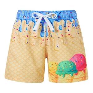 Cozople Boys Yellow Swim Trunks3D Printed Ice Cream Drip Bathing Suit with Compression Liner Quick Dry UPF 50+S wim Shorts Breathable Beach Board Shorts 5-6 Years
