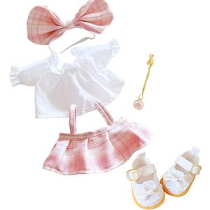 CALEMBOU Plush Doll Clothes Set, Cute JK Uniform Set, Doll Dress Shirt Bow Necklace Shoes 5Pcs Outfits for 20cm/8 inch Soft Dolls Stuffed Animals (Pink Clothes set-20cm/8)