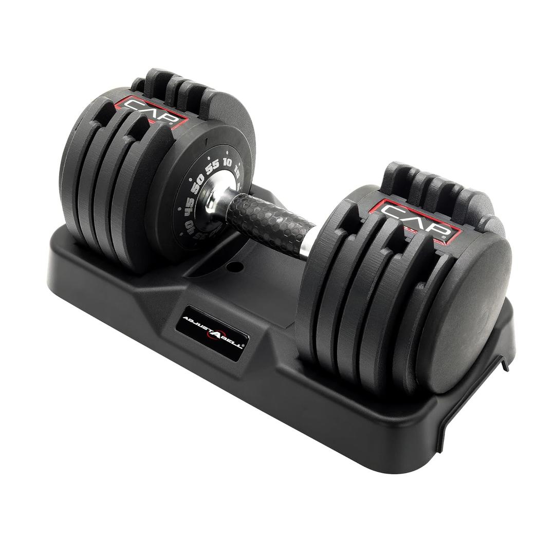CAP Barbell 55 lb Single Adjustable Dumbbell with Contoured Full Rotation Handle, Honeycomb Black and Chrome Handle