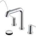 KENES Pull Down Bathroom Faucet with Sprayer, Chrome 8 Inch 2 Handle Widespread Bathroom Faucet 3 Hole with Pull Out Sprayer, Vanity Faucet with Pop Up Drain & Supply Lines LJ-9058A-5