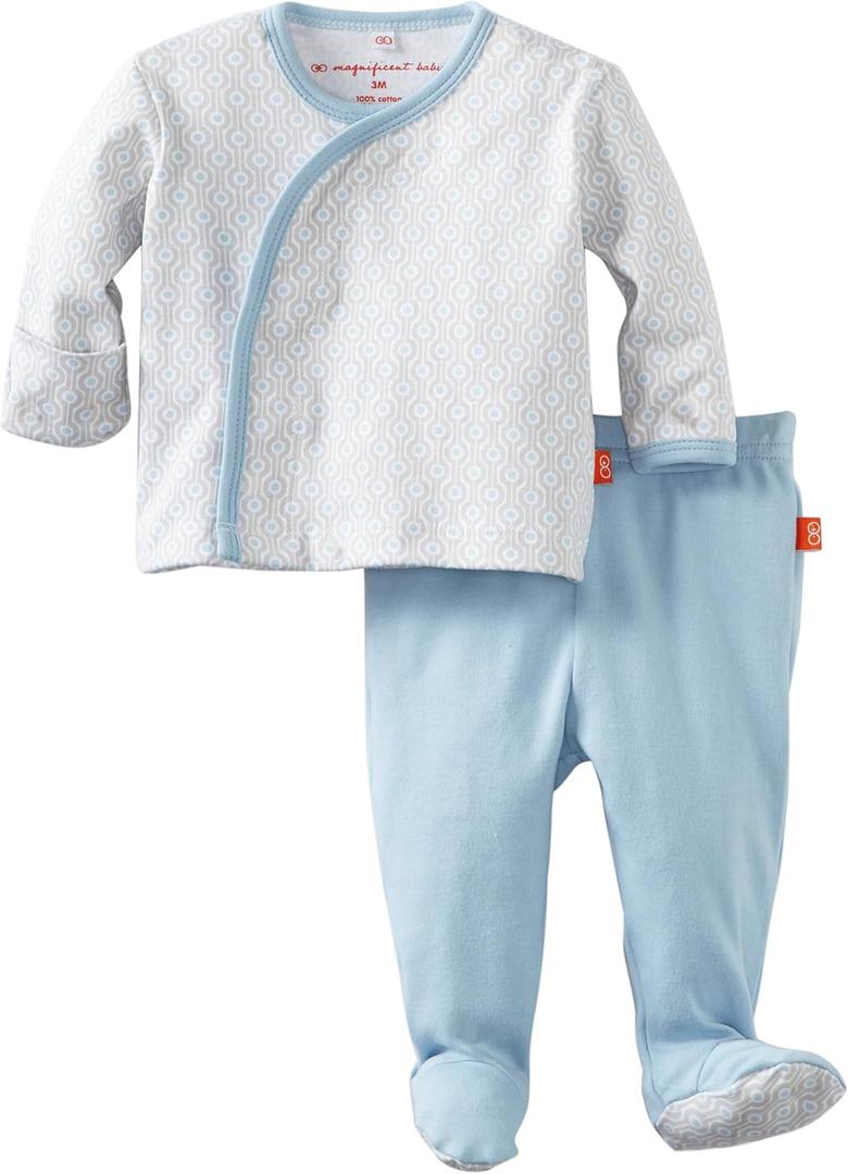 Magnificent Baby-Boys Newborn Long Sleeve Kimono Top And Pant Set (White)