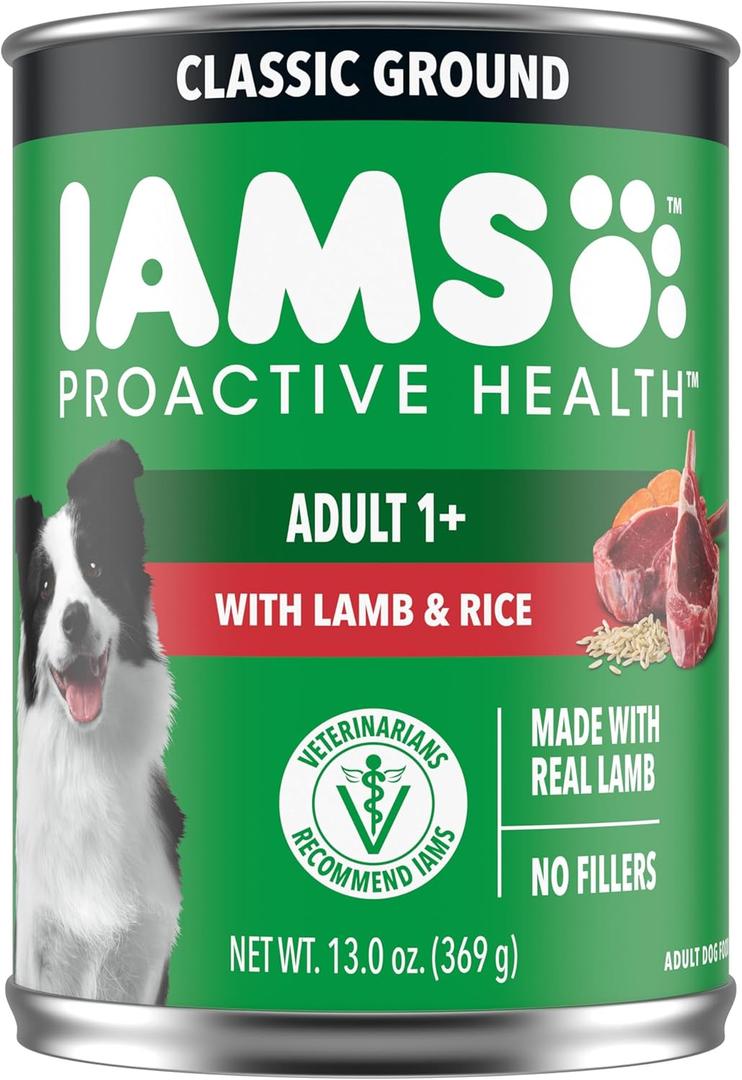IAMS Proactive Health Adult Wet Dog Food Classic Ground with Lamb and Rice, 13 oz. Can