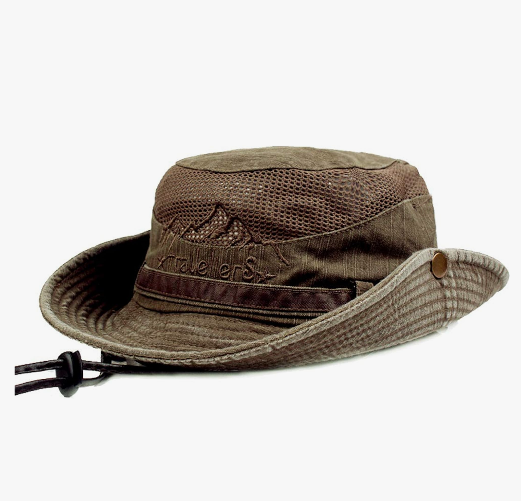 Sun Hat for Men, Cotton Embroidery Summer Outdoor Sun Protection Wide Brim Bucket Hat Foldable Safari Boonie Hat, One Size,