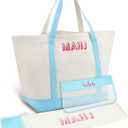 3 Pcs Empty Mahjong Canvas Bag Gift Embroidered American Mahjong Set Incl Tiles Bag and Racks & Pushers Drawstring Bags(Blue)