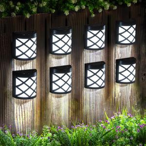 GIGALUMI 8 Pack Solar Fence Light Cold White Porch Solar Powered Decor Outdoor Waterproof Wall Fence Lights for Garden, Yard, Patio, Front Door, Garage