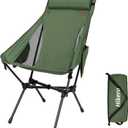 High Back Camping Chair for Adults, Folding Chair Supports 440 lbs, Lightweight Portable Backpacking Chair with Adjustable Pillow for Hiking & Camping (Green)