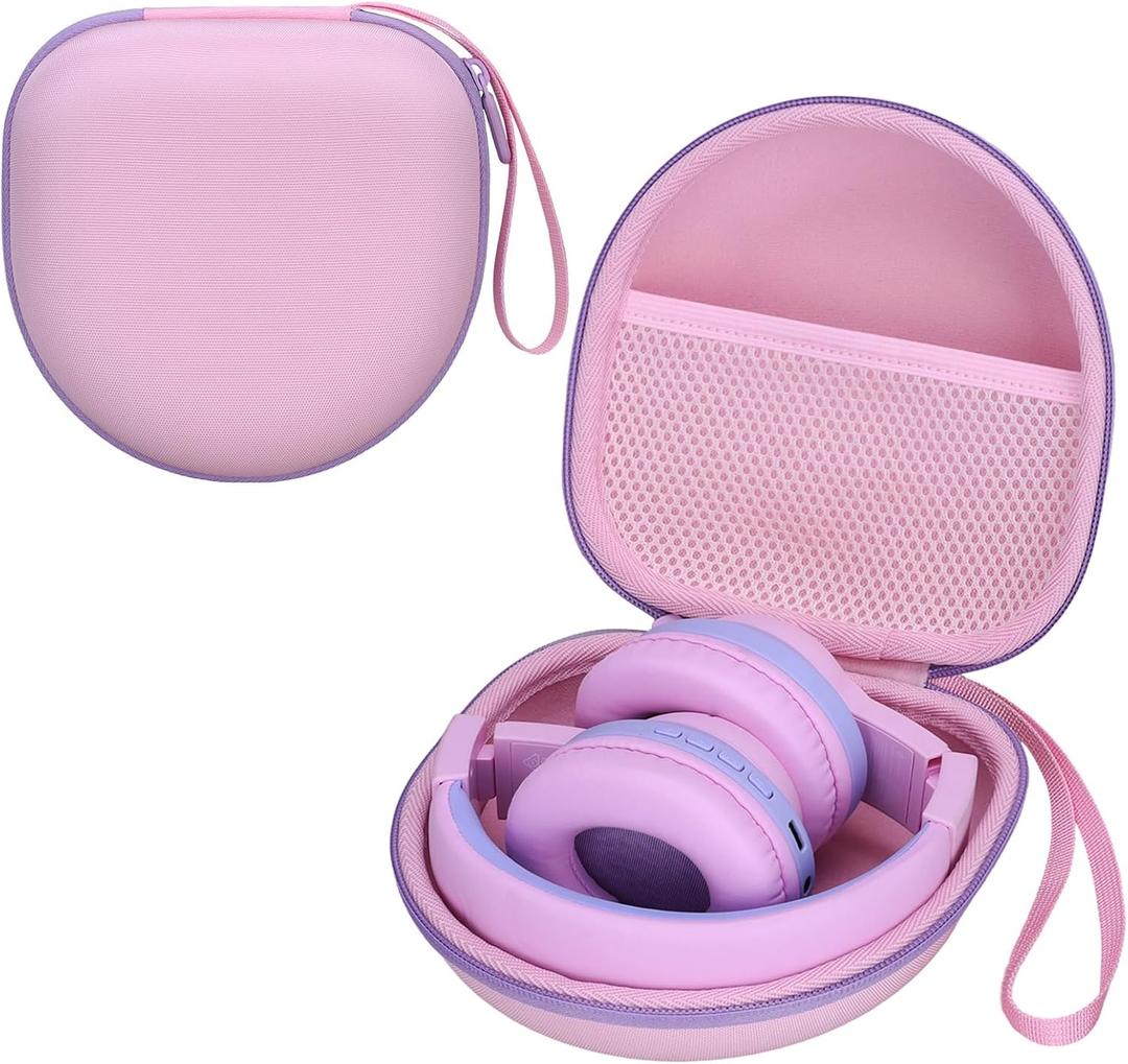 Kids Headphones Case Compatible with iClever BTH12 / HS19 / BTH26 / JoySpark-T5 / Candy Bila BH03 / EarFun/IMYB/MIDOLA MD-B01 / noot Products Foldable Kids Headphones, Pink/Purple Edge (Case Only)
